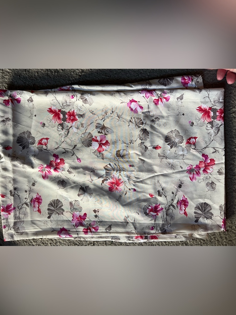 Floral Print Fabric - Pink and Gray on Cream